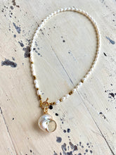 Cargar imagen en el visor de la galería, Real Seashell &amp; Freshwater Pearl Beaded Necklace White Shell Pendant, 19&quot;-20&quot;inches
