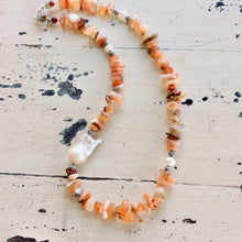 Charger l&#39;image dans la galerie, Shaded Carnelian Nuggets Necklace with Large Baroque Pearl and Sterling Silver Details
