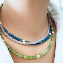 Charger l&#39;image dans la galerie, Layers of Multi Gemstones Beaded Choker Necklaces, Red, Blue &amp; Green Aventurine, Rose Quartz, Yellow, Green Jade

