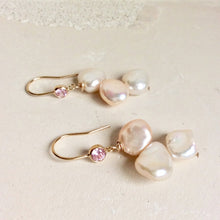 Lade das Bild in den Galerie-Viewer, Keshi Pearl Drop Earrings, Gold Filled Hook Earrings with Pink Cubic Zirconia
