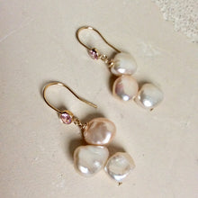 Carica l&#39;immagine nel visualizzatore di Gallery, Keshi Pearl Drop Earrings, Gold Filled Hook Earrings with Pink Cubic Zirconia
