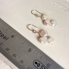 Cargar imagen en el visor de la galería, Keshi Pearl Drop Earrings, Gold Filled Hook Earrings with Pink Cubic Zirconia
