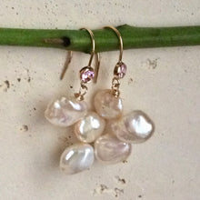 Load image into Gallery viewer, Keshi Pearl Drop Earrings, Gold Filled Hook Earrings with Pink Cubic Zirconia
