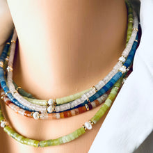 Charger l&#39;image dans la galerie, Layers of Multi Gemstones Beaded Choker Necklaces, Red, Blue &amp; Green Aventurine, Rose Quartz, Yellow, Green Jade
