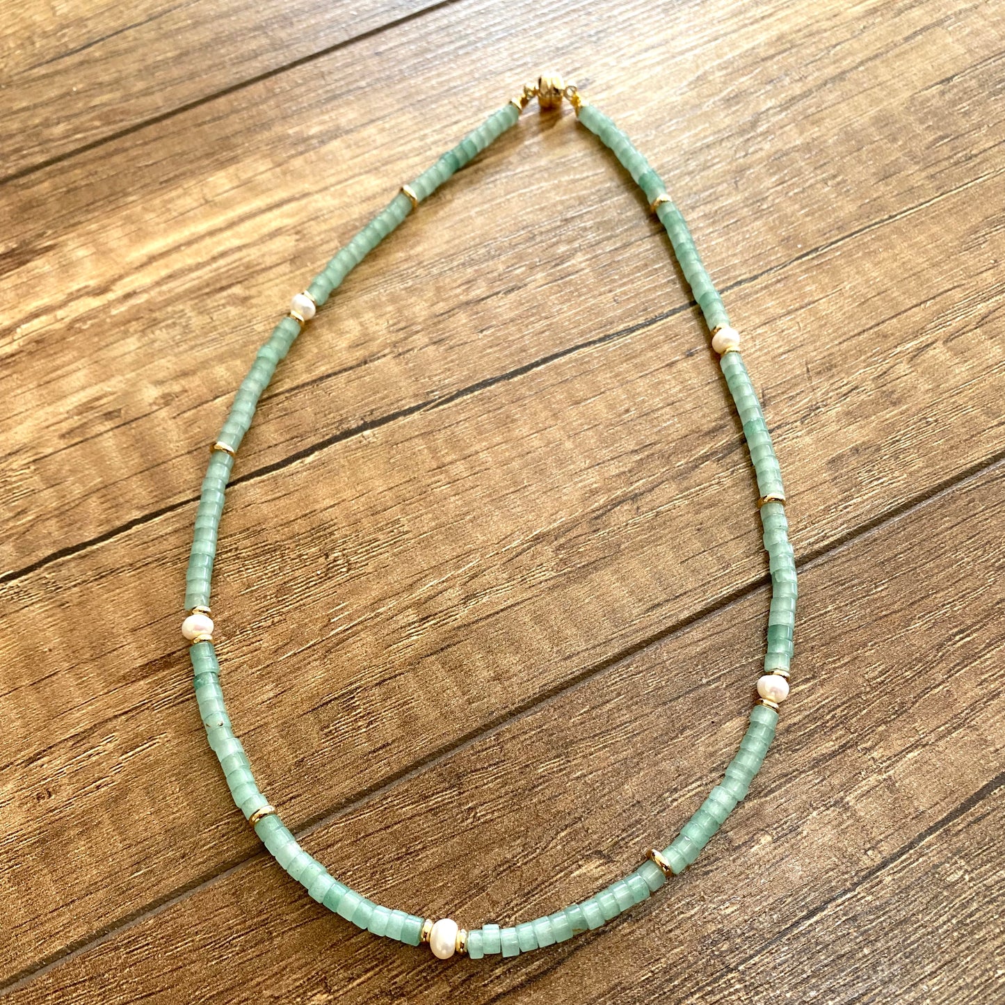 Multi gemstone choker necklaces featuring green aventurine beads and pearls