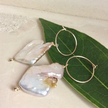 Load image into Gallery viewer, Delicate Natural Pearl and Gold Filled Hoop Earrings with Clear Cubic Zirconia
