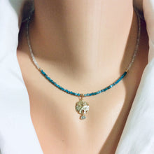 Lade das Bild in den Galerie-Viewer, Apatite and Natural White Zircon Beaded Chain w Sand Dollar Sea life charm in 14k Gold Filled
