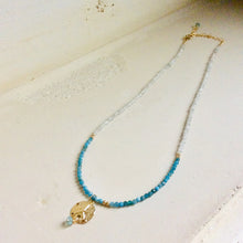 Charger l&#39;image dans la galerie, Apatite and Natural White Zircon Beaded Chain w Sand Dollar Sea life charm in 14k Gold Filled
