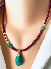 Charger l&#39;image dans la galerie, Chrysoprase &amp; Rubies Necklace, Vermeil, Gold Plated Silver, 18&quot;in
