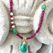 Load image into Gallery viewer, Chrysoprase &amp; Rubies Necklace, Vermeil, Gold Plated Silver, 18&quot;in
