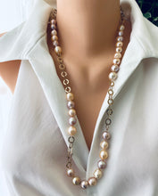 Carica l&#39;immagine nel visualizzatore di Gallery, Edison Wrinkled Pearls, Kasumi Like Necklace, Rose Gold Plated Silver Details, 28&quot;inches
