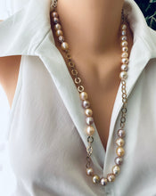 Charger l&#39;image dans la galerie, Edison Wrinkled Pearls, Kasumi Like Necklace, Rose Gold Plated Silver Details, 28&quot;inches

