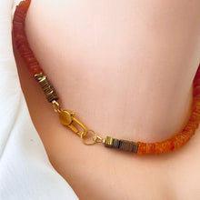 Cargar imagen en el visor de la galería, Bright Orange Carnelian Choker Necklace &amp; Gold Vermeil Details and Clasp, 15.5&quot;in
