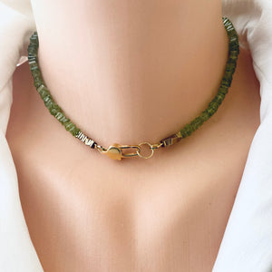 Peridot Choker Necklace, Gold Vermeil Details, 15.25"or 15.80"inches, August Birthstone