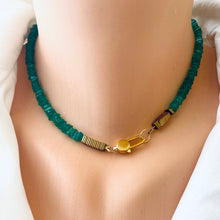 Carica l&#39;immagine nel visualizzatore di Gallery, Green Onyx Choker Necklace &amp; Gold Vermeil Details and Clasp, 15.5&quot;inches
