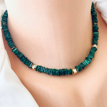 Load image into Gallery viewer, Genuine Malachite Choker Necklace &amp; Gold Vermeil Details and Clasp, 15.5&quot;inches

