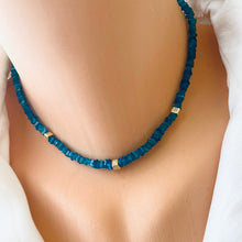 Load image into Gallery viewer, Blue Apatite Beads Choker Necklace with Gold Vermeil Details and Clasp, 15&quot;inches
