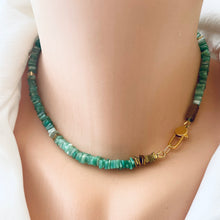 Carica l&#39;immagine nel visualizzatore di Gallery, Green Chrysoprase Heishi Square Beads Choker Necklace with Gold Vermeil, 15.75&quot;inches
