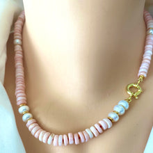 Carica l&#39;immagine nel visualizzatore di Gallery, Pink Opal Tire Beads w Freshwater Pearls Necklace and Removable Baroque Pearl Pendant, 17.5&quot;inches
