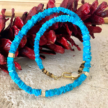 Carica l&#39;immagine nel visualizzatore di Gallery, Turquoise Choker Necklace, Gold Vermeil Details and Clasp, 15.5&quot;or 16&quot;inches, December Birthstone
