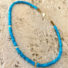 Load image into Gallery viewer, Turquoise Choker Necklace, Gold Vermeil Details and Clasp, 15.5&quot;or 16&quot;inches, December Birthstone
