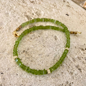 Peridot Choker Necklace, Gold Vermeil Details, 15.25"or 15.80"inches, August Birthstone