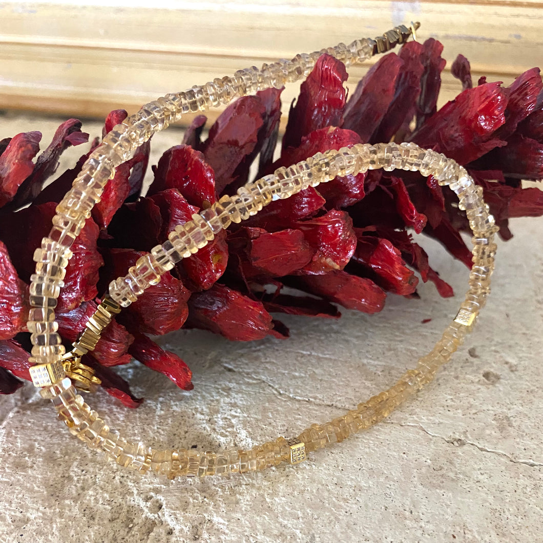 Citrine Choker Necklace with Gold Vermeil Details, 15.5