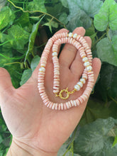 Load image into Gallery viewer, Pink Opal Tire Beads w Freshwater Pearls Necklace and Removable Baroque Pearl Pendant, 17.5&quot;inches

