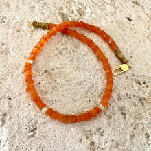 Cargar imagen en el visor de la galería, Bright Orange Carnelian Choker Necklace &amp; Gold Vermeil Details and Clasp, 15.5&quot;in
