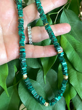 Load image into Gallery viewer, Genuine Malachite Choker Necklace &amp; Gold Vermeil Details and Clasp, 15.5&quot;inches
