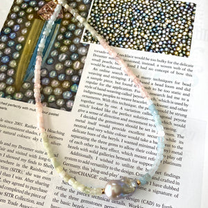 17"inches morganite necklace with a grey baroque pearl, March birthstone