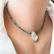 Load image into Gallery viewer, Emerald &amp; Single Keshi Pearl Choker Necklace, May Birthstone
