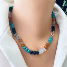 Load image into Gallery viewer, Aventurine, Turquoise, Onyx &amp; Jade Candy Necklace, Silver Marine Clasp, 18&quot;in
