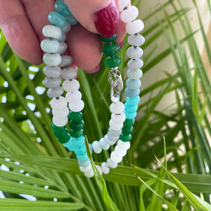 Hand Knotted Amazonite, Jade Candy Necklace, Silver Interlocking Clasp, 19"inches