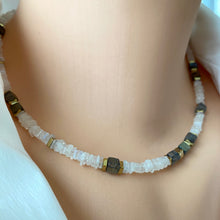 Charger l&#39;image dans la galerie, Moonstone &amp; Labradorite Necklace, Gold Plated Magnetic Clasp, 17&quot;in
