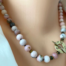 Load image into Gallery viewer, Pink Opal &amp; Hematite Toggle Necklace, Gold Bronze Artisan Details, 18&quot;in
