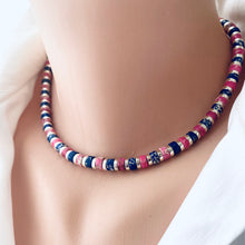 Lade das Bild in den Galerie-Viewer, Multi Color Gemstones Choker Necklaces with Gold Coated Hematite Tire Beads,16&quot;in
