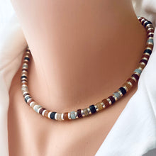 Charger l&#39;image dans la galerie, Multi Color Gemstones Choker Necklaces with Gold Coated Hematite Tire Beads,16&quot;in
