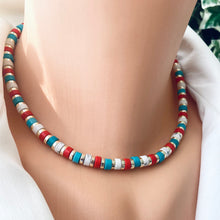 Lade das Bild in den Galerie-Viewer, Multi Color Gemstones Choker Necklaces with Gold Coated Hematite Tire Beads,16&quot;in
