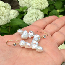 Load image into Gallery viewer, Keshi Pearl Drop Earrings, Gold Filled Hook and Blue Cubic Zirconia Bezel
