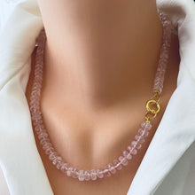 Charger l&#39;image dans la galerie, Rose Quartz Candy Necklace, Gold Vermeil Plated Push Lock or Carabiner Clasp, 19”inches
