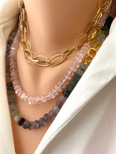 Load image into Gallery viewer, Rose Quartz Candy Necklace, Gold Vermeil Plated Push Lock or Carabiner Clasp, 19”inches
