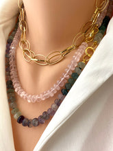 Charger l&#39;image dans la galerie, Rose Quartz Candy Necklace, Gold Vermeil Plated Push Lock or Carabiner Clasp, 19”inches
