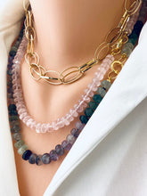 Charger l&#39;image dans la galerie, Multi Fluorite Candy Necklace, Gold Vermeil Plated Push Lock or Marine Clasp, 21.5&quot; or 23.5”inches
