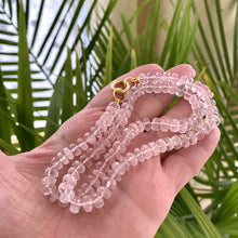 Load image into Gallery viewer, Rose Quartz Candy Necklace, Gold Vermeil Plated Push Lock or Carabiner Clasp, 19”inches
