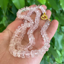 Load image into Gallery viewer, Rose Quartz Candy Necklace, Gold Vermeil Plated Push Lock or Carabiner Clasp, 19”inches
