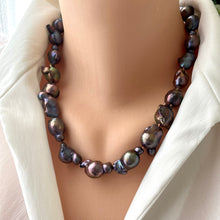 Load image into Gallery viewer, Black Baroque Pearl Chunky Necklace with Gold Vermeil Marine Closure,19.5&quot;inches
