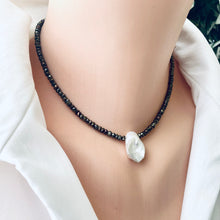 Charger l&#39;image dans la galerie, Pyrite Beads and Freshwater White Keshi Pearl Choker Necklace
