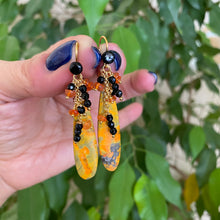 Load image into Gallery viewer, Bumble Bee Teardrop Stone, Carnelian &amp; Onyx Cluster Earrings
