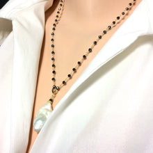 Cargar imagen en el visor de la galería, Baroque Pearl &amp; Pyrite Pendant Necklace, Pave Diamonds, Pyrite Rosary Chain
